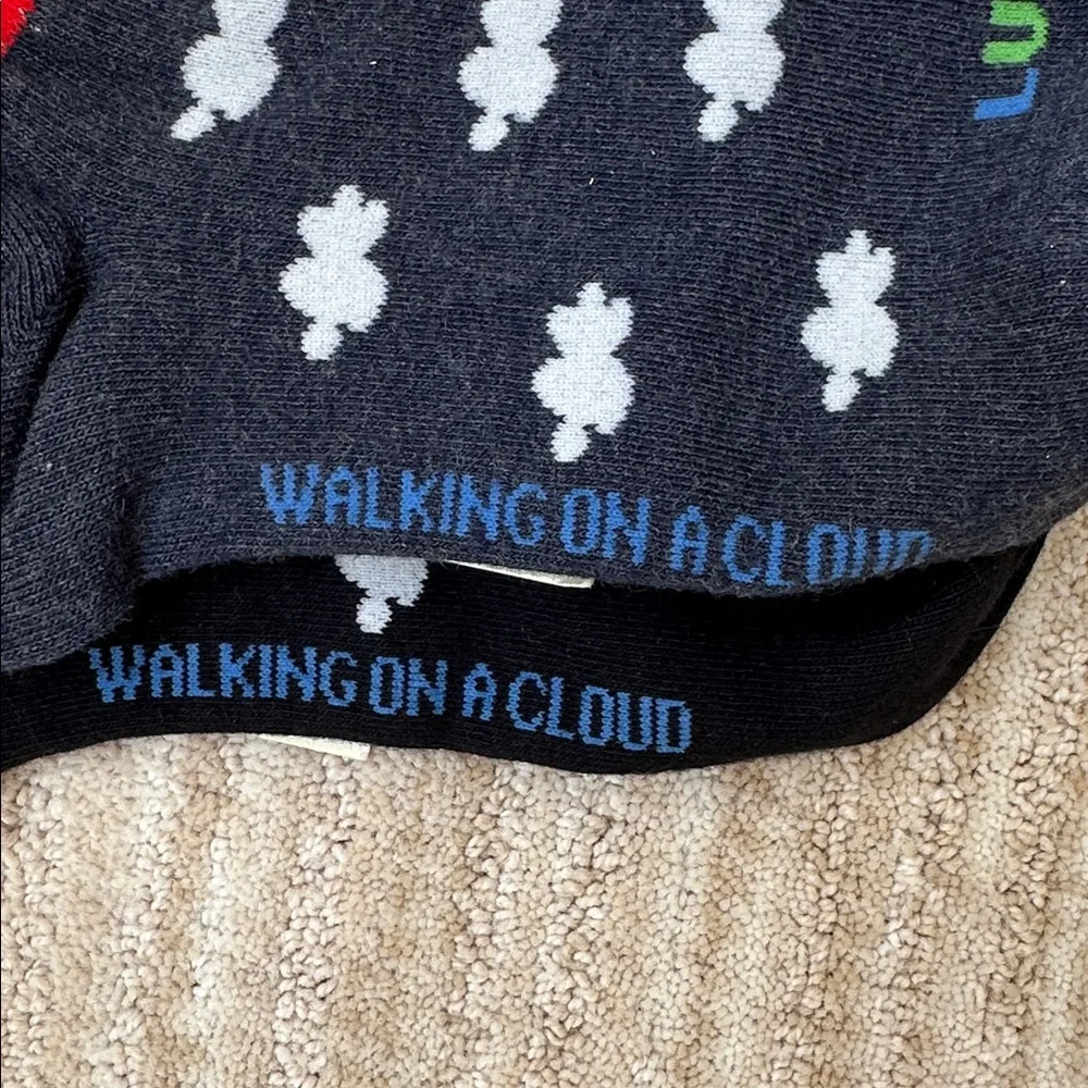 NWT 2 Pairs of Lucky Brand Walking on a Cloud Socks Black Blue Pair with Clouds